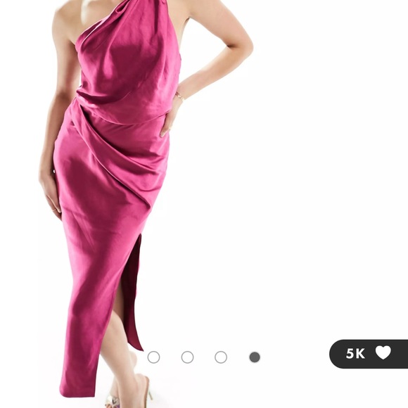 ASOS DESIGN satin twist shoulder midi dress with slit in pink side 8 - Picture 1 of 8